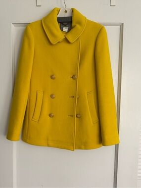 JCrew coat in bright yellow